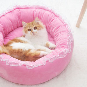 เตียงสัตว์เลี้ยงทรงกลมสีชมพูฟ้าอุ่นๆ นุ่มๆ สำหรับสุนัขและแมว ขายส่ง - Product Image 4