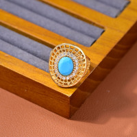Nouvelle Tendance Bague Ajustable pour Femme en Laiton Plaqué Or 18K, Style Classique Filigrane, avec Pierre Ovale en Zircon Cubique, Résistante à la Transpiration, pour Mariage
