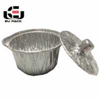 Contenant jetable rond en PET et aluminium de qualité alimentaire, argenté, pour cuisson en extérieur, restaurants, rôtissage au feu, avec couvercle en feuille d'aluminium, emballage UE