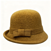 Sombrero Cloche de Lana Australiana para Mujer con Lazo Tejido, Elegante Sombrero de Ala Corta para Otoño e Invierno