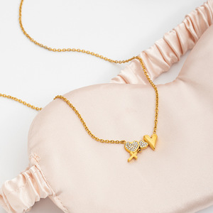 MW Dolce Romantica Collana con Ciondolo a Cuore in Acciaio Inossidabile Placcato Oro 18K con Diamante e Catena a Bambù Liscia - Product Image 4