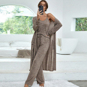 European and American Style Pajamas Stretch Idle Style Suspender Trousers Sleeve Length Outerwear Gown <strong>Pyjamas</strong> for Women - Product Image 3
