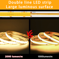 Bande LED COB à double rangée, 600 LED/m, couleur unique, DC24V, 12mm, 24W/m, CRI élevé, bande flexible sans soudure pour l'éclairage des bureaux
