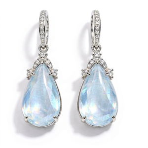 Moonstone <b>Dangle</b> <b>Earrings</b> Round Cut Diamond Look Fine Stud <b>Earrings</b> Elegant Jewelry Gift - Product Image 1