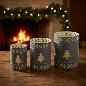 Ensemble de 3 bougeoirs en fer faits à la main, écologiques, sans plomb, motif sapin de Noël, résistants à la chaleur, décoration pour la maison - Product Image 1