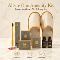 Kit d'articles de toilette personnalisés OEM pour hôtels - Ensemble complet de produits de toilette en bouteilles PET et emballages en papier, hygiéniques, en une seule pièce, pour hôtels et complexes hôteliers