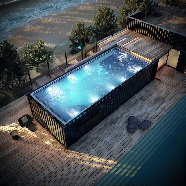 Small Large Size Backyard House Custom Outdoor Fiberglass 20ft 30ft  Shipping Container Swimming Pool