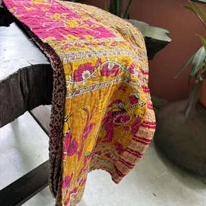 Couvre-lit Kantha Indien Imprimé Floral 100% Coton Couvre-lit Réversible Couvre-lit Kantha Indien Patchwork Quil