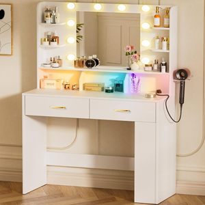 SENYU - Tocador Moderno para Dormitorio, Color Blanco, con Cajones de Almacenamiento, Espejo con Luces LED Ajustables - Product Image 5