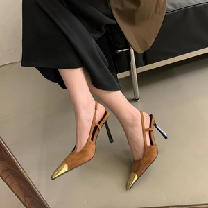 Nouvelles Sandales Pointues Ouvertes à l'Arrière 2024, Tête Métallique Tendance, Style Sœur Royale, Élégantes Chaussures à Talons Hauts pour Femmes - Product Image 5