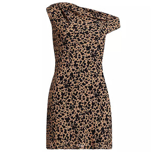 Vestido ajustado de un solo hombro con estampado floral y de leopardo, estilo francés, elegante y corto para mujer - Product Image 5