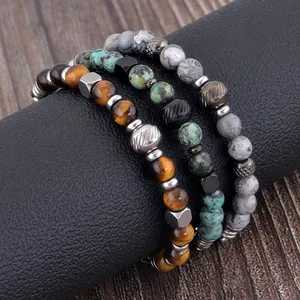 Hot Selling Custom men Jewelry Natural Stone picasso jasper sodalite stainless steel bead Bracelet Bangles