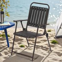 Chaise pliante en acier durable résistante aux intempéries, design minimaliste, dossier en plastique à lattes pour salon, salle à manger en plein air