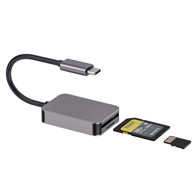 2 in 1 Aluminum Alloy UHS-II Card Reader USB-C 3.1 Super Speed Portable SD4.0/TF OTG for Mobile Phone