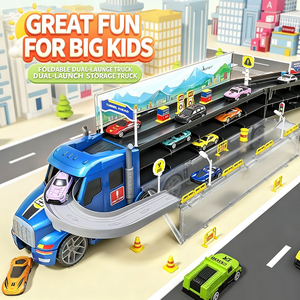 Camión de juguete de metal fundido a presión con mini coches, pista plegable, lanzador, estuche de almacenamiento, set de juego de carreras, regalo al por mayor - Product Image 2