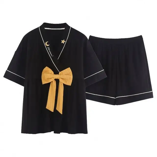 Ensemble de 2 pièces de Style Kimono pour Femme, vêtement de nuit japonais en coton