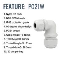 Passe-câble en nylon étanche IP68 à 90 degrés PG21W 13-18mm UL94V-2 Connecteur coudé