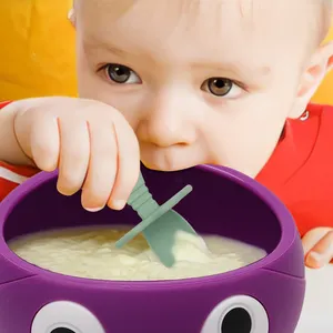 Mangkuk penyedot bayi silikon, mangkuk menyapih makanan Led bayi, mangkuk penyimpanan makanan balita, silikon pencuci piring, Microwave Sa