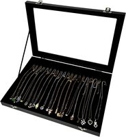 Boîte de rangement et présentoir en cuir PU noir et velours pour bijoux (bagues, bracelets, colliers) pour femmes