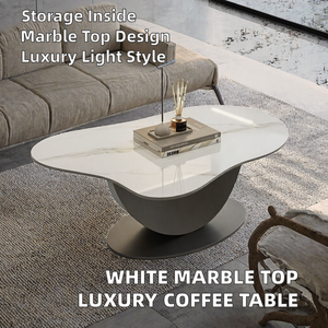 Table basse moderne en marbre avec base métallique, hauteur réglable, construction durable, design écologique, fonctions de rangement pour le salon - Product Image 2