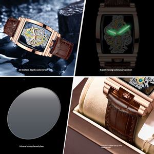 Reloj de Hombre de Moda con Correa de Cuero Hueca de Doble Cara con Diseño de Barril de Vino, Movimiento de Cuarzo, Resistente al Agua 30M, Luminoso, para Negocios y Ocio - Product Image 4