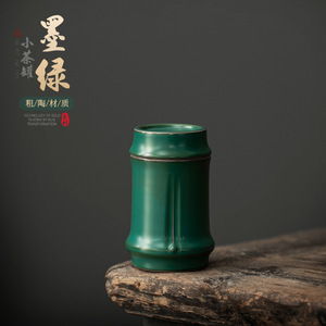 Recipiente cilíndrico de cerámica verde para té, tamaño S, hermético, portátil, mini frasco de almacenamiento para viaje, tapa de bambú de color sólido - Product Image 5