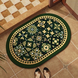Tapis de bain rétro Maillard ovale en terre de diatomée absorbant et antidérapant à motif floral géométrique pour salle de bain et entrée - Product Image 4