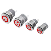 Interrupteur à bouton-poussoir 22 mm, à enclenchement momentané, en métal, pour PC, avec voyant LED marche/arrêt, avec fil, étanche, 12 V, 3 V, 5 V, 6 V, 24 V, 220 V, avec anneau