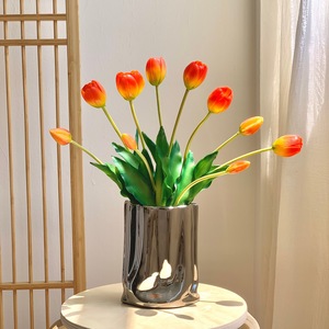 Ramo de Tulipanes Artificiales Qingyu Chronicle, Goma Suave, 5 Cabezas, Rosa Claro, Rosa Oscuro, Blanco, Amarillo, Naranja, Rojo Vino, Decoración para el Hogar - Product Image 3