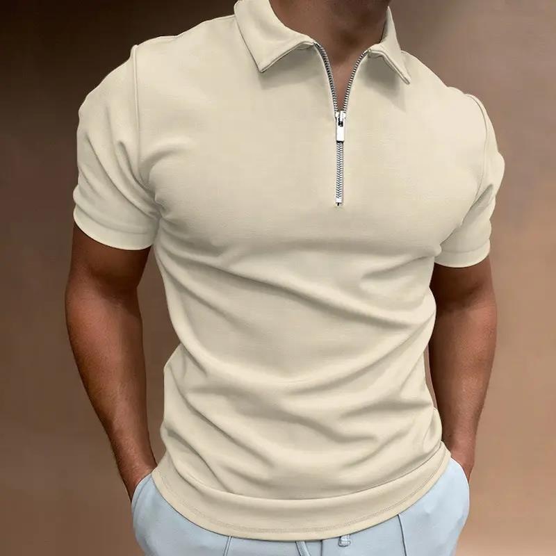 Usine 100% coton col rabattu respirant blanc quart fermeture éclair hommes polos poids lourd coupe ajustée fermeture éclair hommes Polo t-shirts