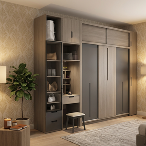 Armoire coulissante moderne pour chambre à coucher, armoires minimalistes en bois avec portes coulissantes, gain de place - Product Image 1