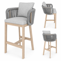 Ensemble de salle à manger d'extérieur moderne en teck, 7 pièces, table de patio en corde tressée et 6 chaises pour jardin, hôtel, complexe hôtelier