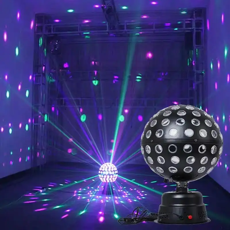 Gran oferta, luz de bola de discoteca giratoria activada por sonido multicolor con movimiento giratorio de 360 grados