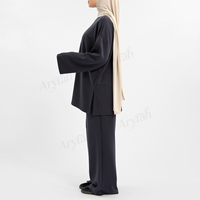 Ensemble deux pièces élégant gris ardoise pour femme, vêtements modestes, tunique en jersey de coton et pantalon ample, tenue islamique, fabrication usine