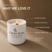 Bougie parfumée en céramique de luxe avec mèche en bois, logo personnalisé, approvisionnement en gros pour les cadeaux de spa et d'hôtel