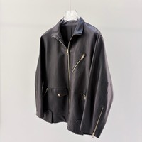 Blouson Moto Vintage en Cuir de Mouton Grande Taille pour Femme avec Col Revers et Fermeture Éclair – Style Urbain Automne
