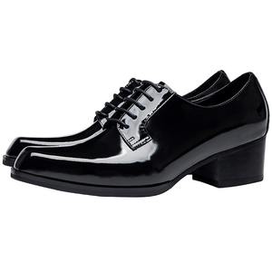 <b>High</b>-<b>heeled</b> toe leather <b>shoes</b> for <b>men</b> shiny chrome finish genuine leather heightening effect derby style breathable material - Product Image 1