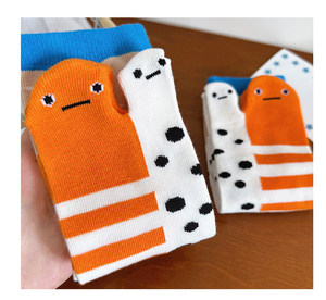 Chaussettes Tabi amusantes pour femme, motif anguille de jardin, chaussettes à bout fendu Kawaii, chaussettes mi-mollet rayées en coton, style 'Ugly Cute', vente en gros - Product Image 6