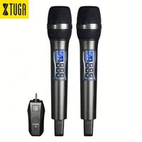 Microphone sans fil dynamique rechargeable portable Xtuga UN-02 avec lumières LED, micro professionnel en métal, portée 20-30m, pour fêtes et karaoké