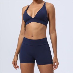 Otoño nuevo estilo señoras mujeres compresión elástica suave secado rápido V corte Yoga pantalones cortos y Conjunto de sujetador - Product Image 2