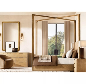 Cama Doble Elevada de Madera Sólida Estilo Americano, Diseño Simple para Dormitorio, Villa o Hotel, Tamaño Personalizable - Product Image 1