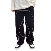 Moda nuevo diseño logotipo personalizado hombres rayas reflectantes pantalones de pierna ancha tejido cargo pantalones de chándal de algodón elástico