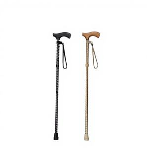 Bastón de Aleación de Aluminio con Mango en T de Madera y Punta de Goma, Capacidad de 250 LBS, Certificado CE, para Personas Mayores y Montañismo - Product Image 1