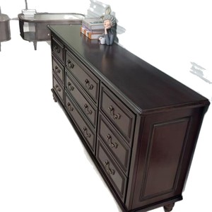 Cómoda de Estilo Americano con Nueve Cajones, 1.8 m, Madera de Nogal Negro, Mueble de Almacenamiento para Sala de Estar o Dormitorio - Product Image 5
