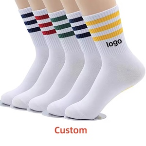 High Quality Custom Triple Stripped Design Thick Cushioned Sports <b>Socks</b> for Youth Antislip Hiking <b>Black</b> Bottom Scrunch Woven - Product Image 1