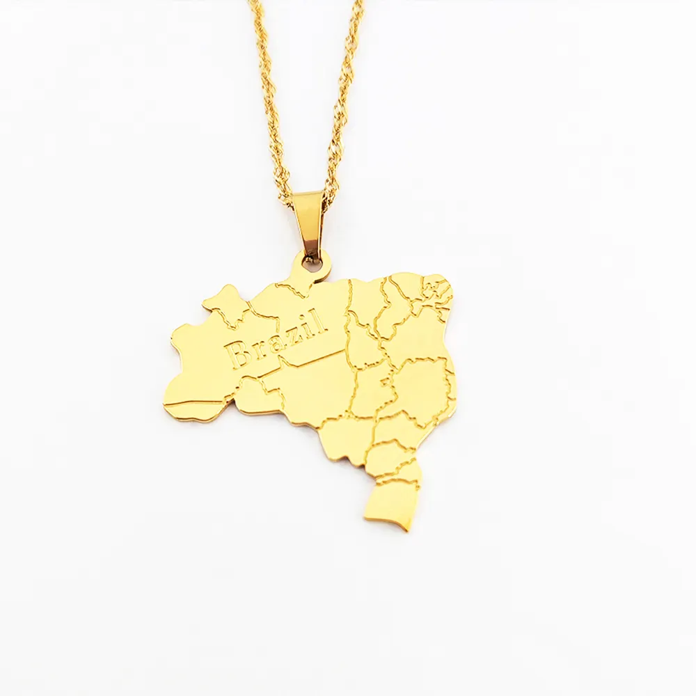 18K Goldplattierung neuester Brasilien-Kartenabhänger Edelstahl Minimalistisches Brasilien-Kartenabhänger Halskette Brasilien Symbol Schmuck