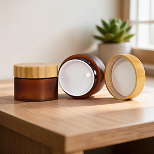 Muestra Ecológica - Frascos de Crema Cosmética Mate Rosa Verde con Tapa de Bambú para Baño, Dormitorio, Regalo, Uso Cosmético - Product Image 4