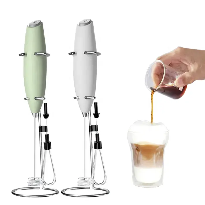 Groothandel Op Batterijen Roestvrij Staal Handheld Koffieblender Elektrische Melkschuimer Met Dubbele Iayer Kop