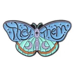 Custom Cartoon Cute Colorful Butterfly Enamel Pins Creative Insect Star Moon Pink Butterfly Alloy Brooch Badge Sweet Woman Gift