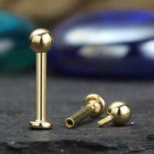 Giometal Factory 14k in oro massiccio bilanciere dritto con sfera solida senza fili/gioielli per Piercing corpo filettati internamente - Product Image 6